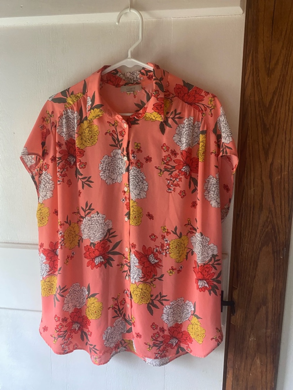 LOFT Coral-Peach Floral Blouse